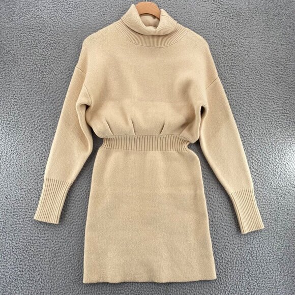 Lulus Dress Womens Small Sweet Comforts Cream Turtleneck Mini Sweater Stretch - Picture 2 of 10
